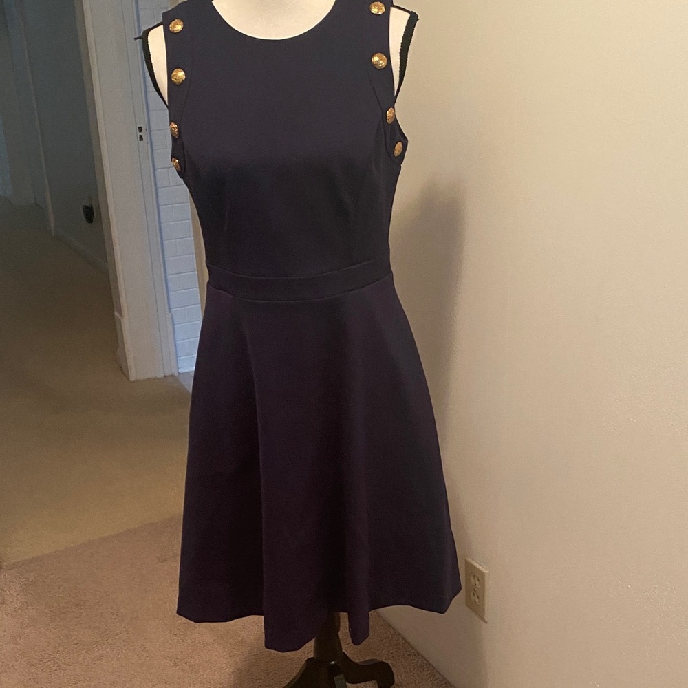 White House Black Market Navy Dress with Gold Buttons